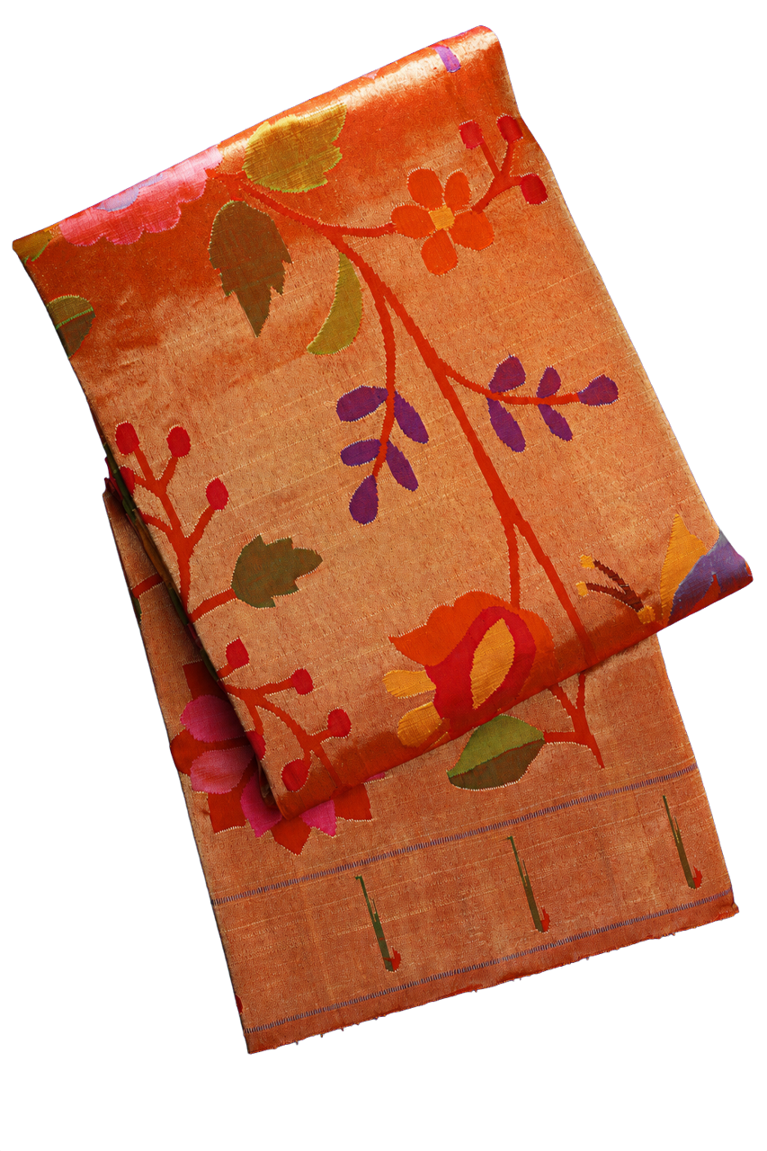 Paithani Silk All Over Tissue Jaal Red Saree with Muniya Border