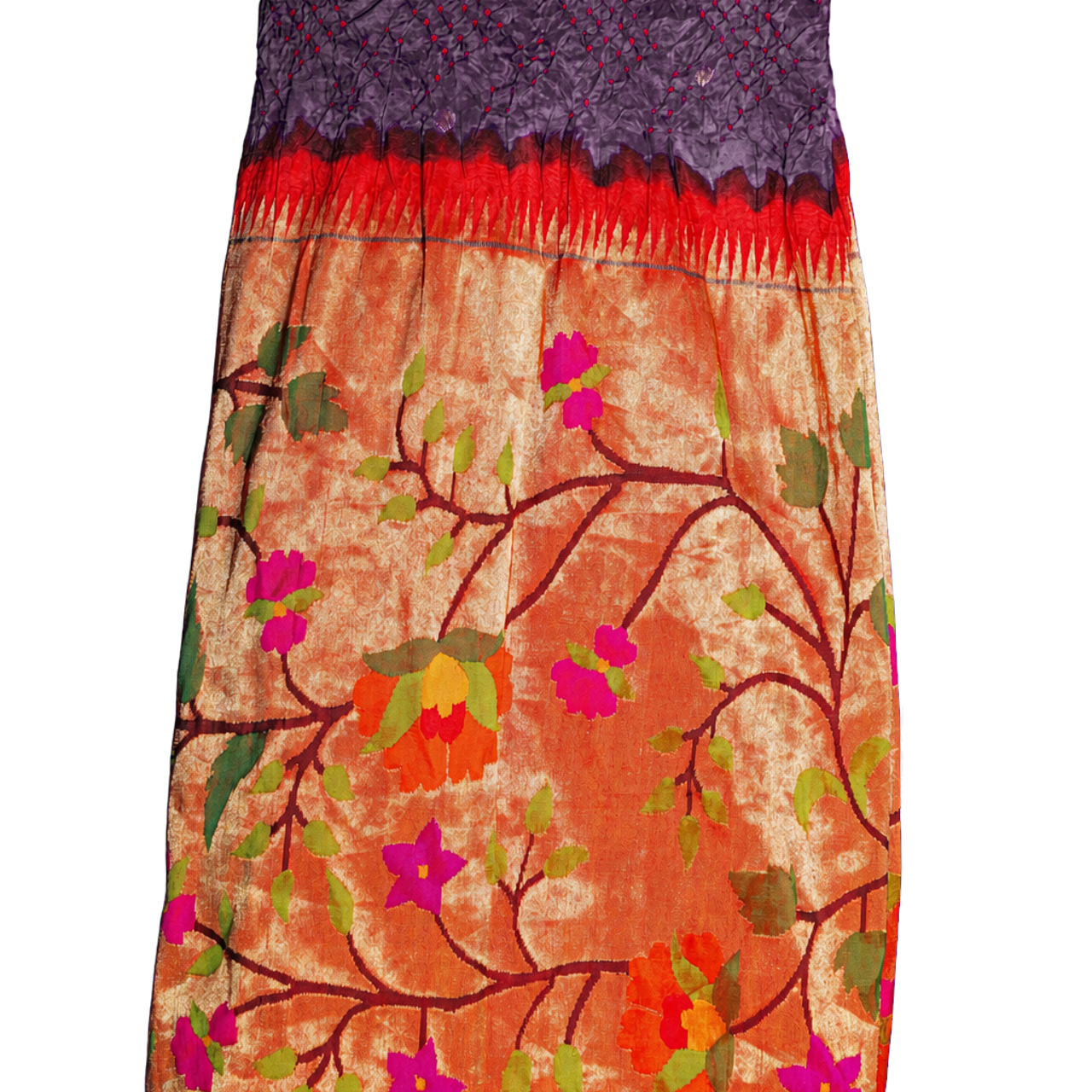 Bandhani Silk Purple Saree with Paithani Big Border