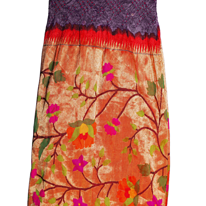 Bandhani Silk Purple Saree with Paithani Big Border