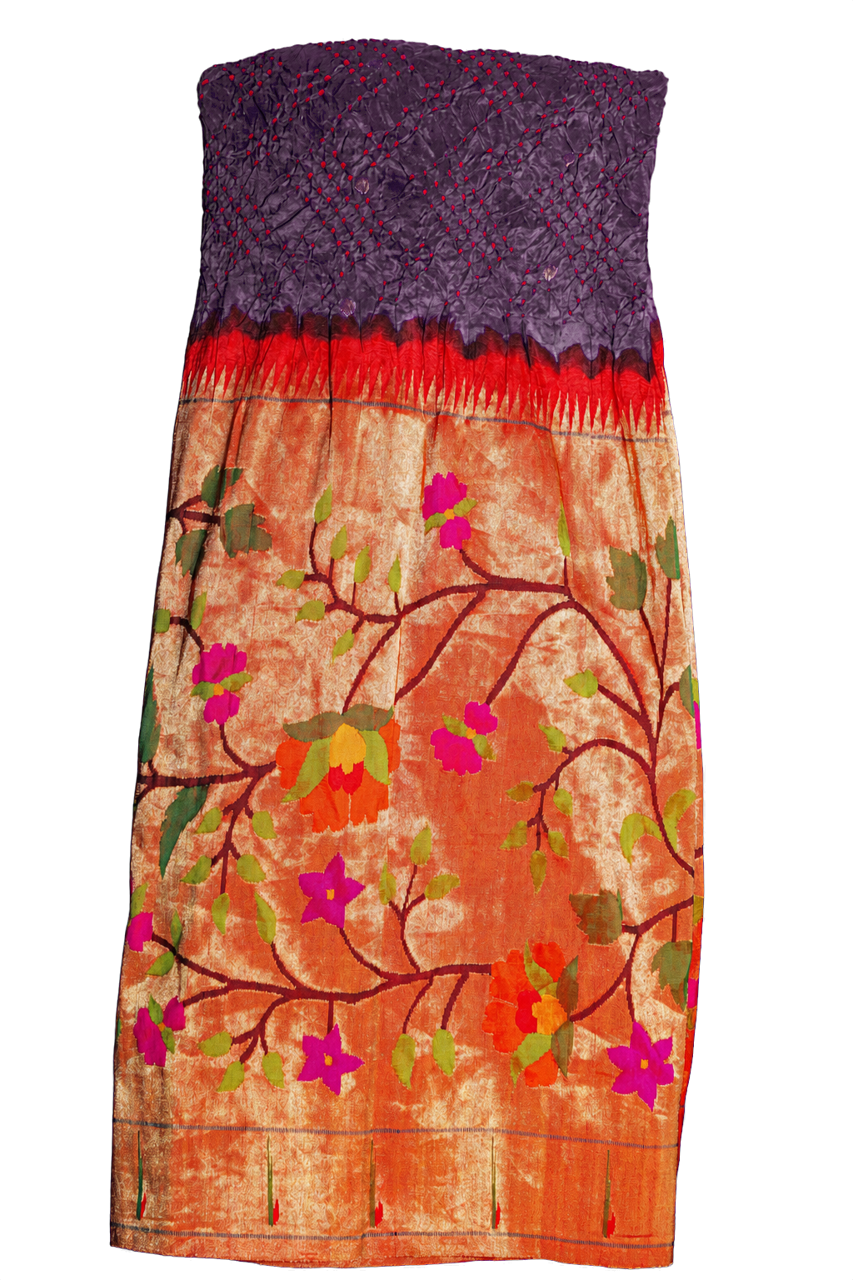 Bandhani Silk Purple Saree with Paithani Big Border