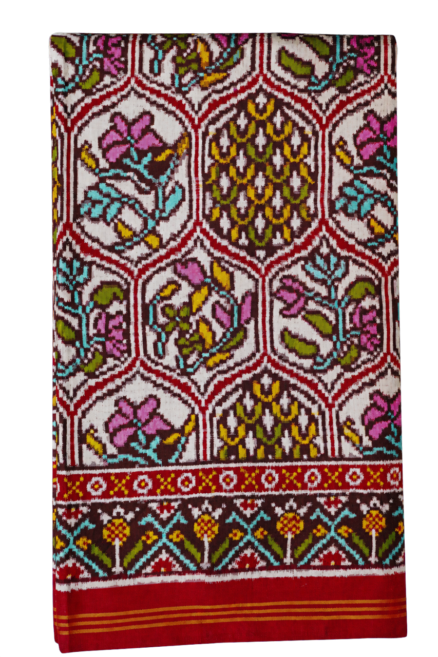Patan Patola Silk Off White Double Ikat Saree