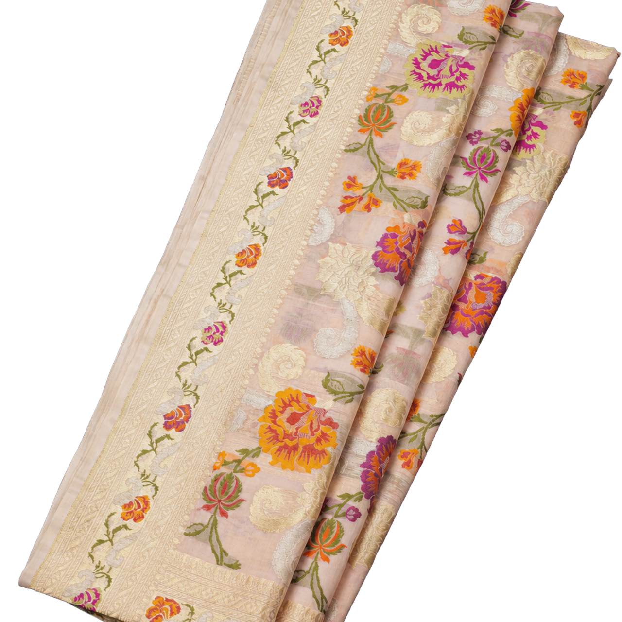 Banarasi Organza Tissue Saree with Meenakari and Jamdani Weaving