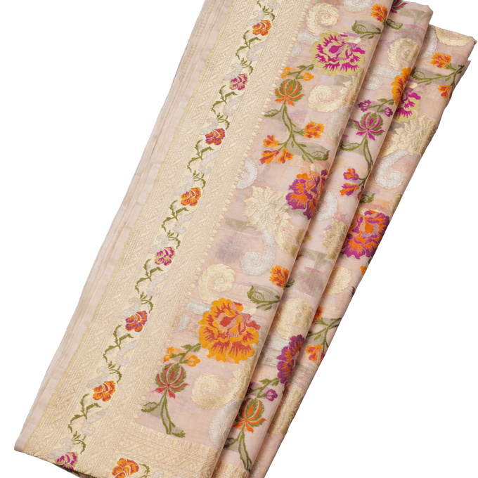 Banarasi Organza Tissue Saree with Meenakari and Jamdani Weaving