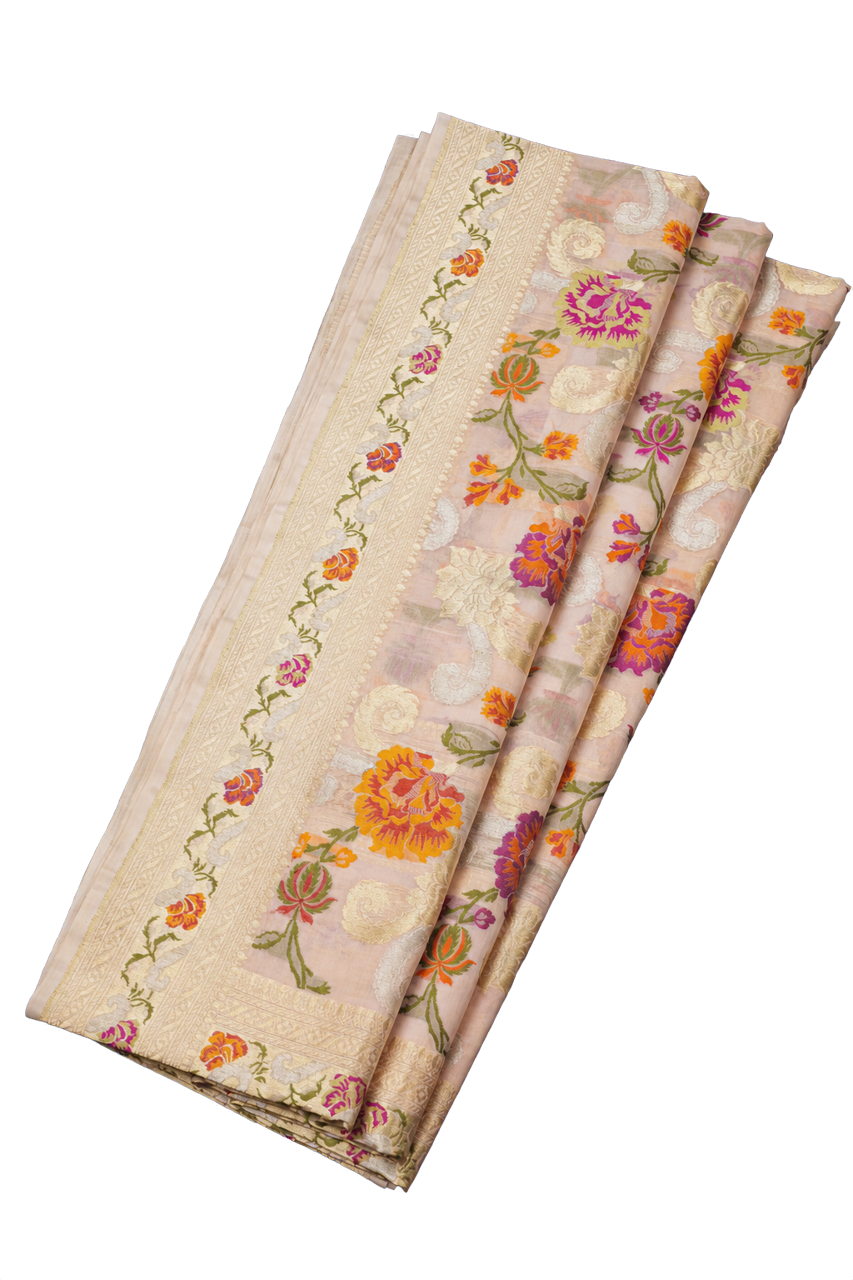 Banarasi Organza Tissue Saree with Meenakari and Jamdani Weaving