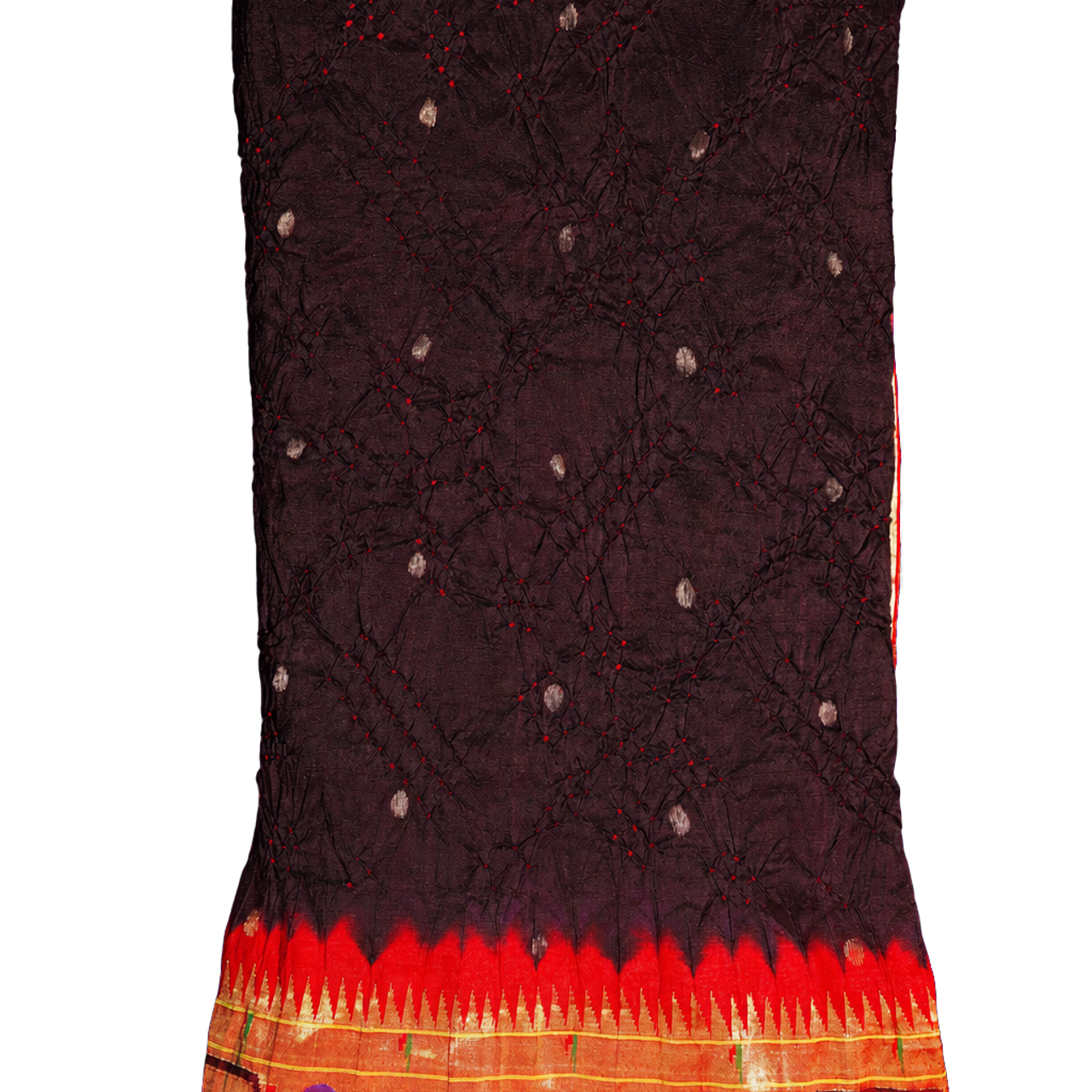 Bandhani Silk Brown Saree with Paithani Akruti Border