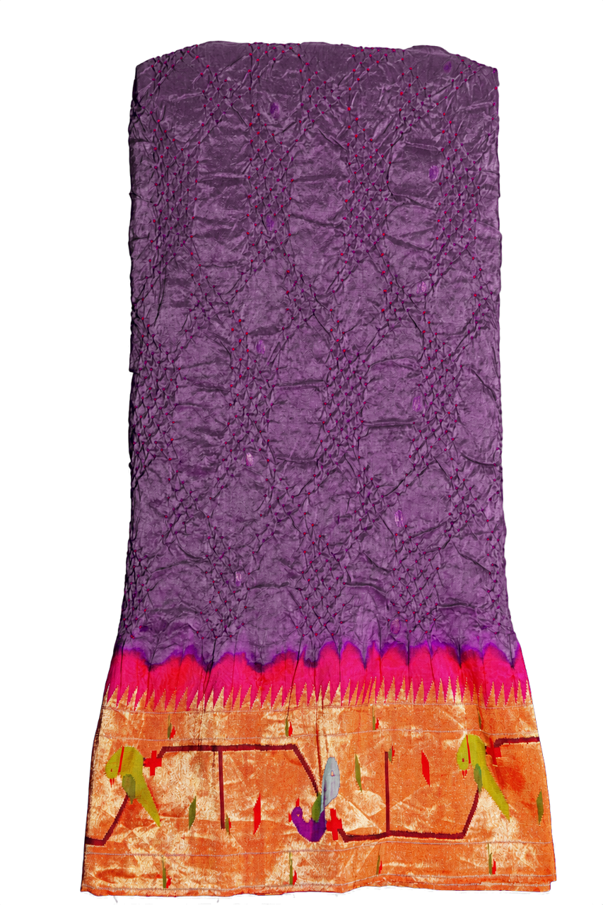 Bandhani Silk Navy Blue Saree with Paithani Border