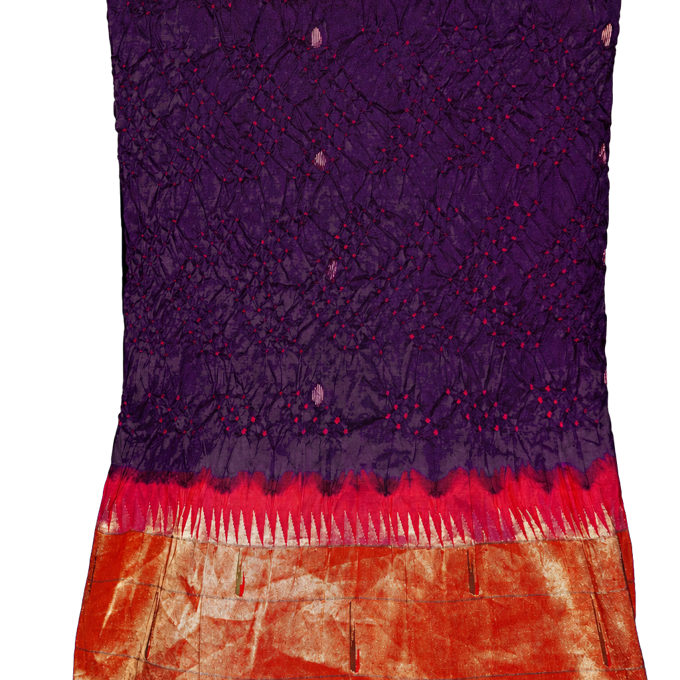 Bandhani Silk Violet Saree with Muniya Border