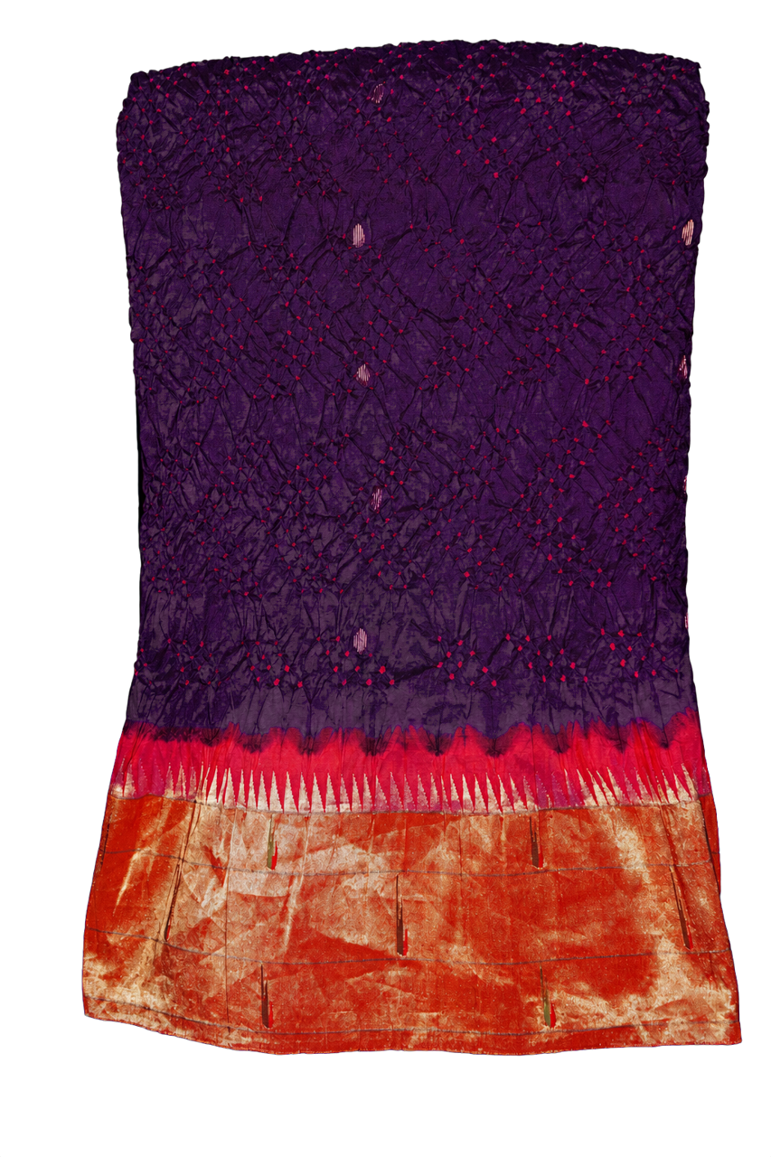 Bandhani Silk Violet Saree with Muniya Border