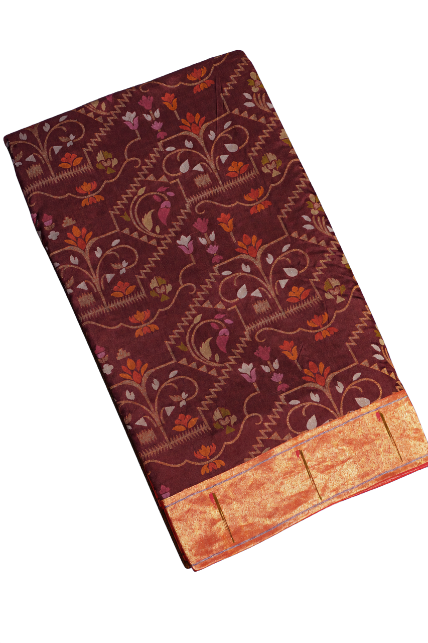 Fusion Banarasi Silk Jamdani Weaving Maroon Saree with Shadow Work
