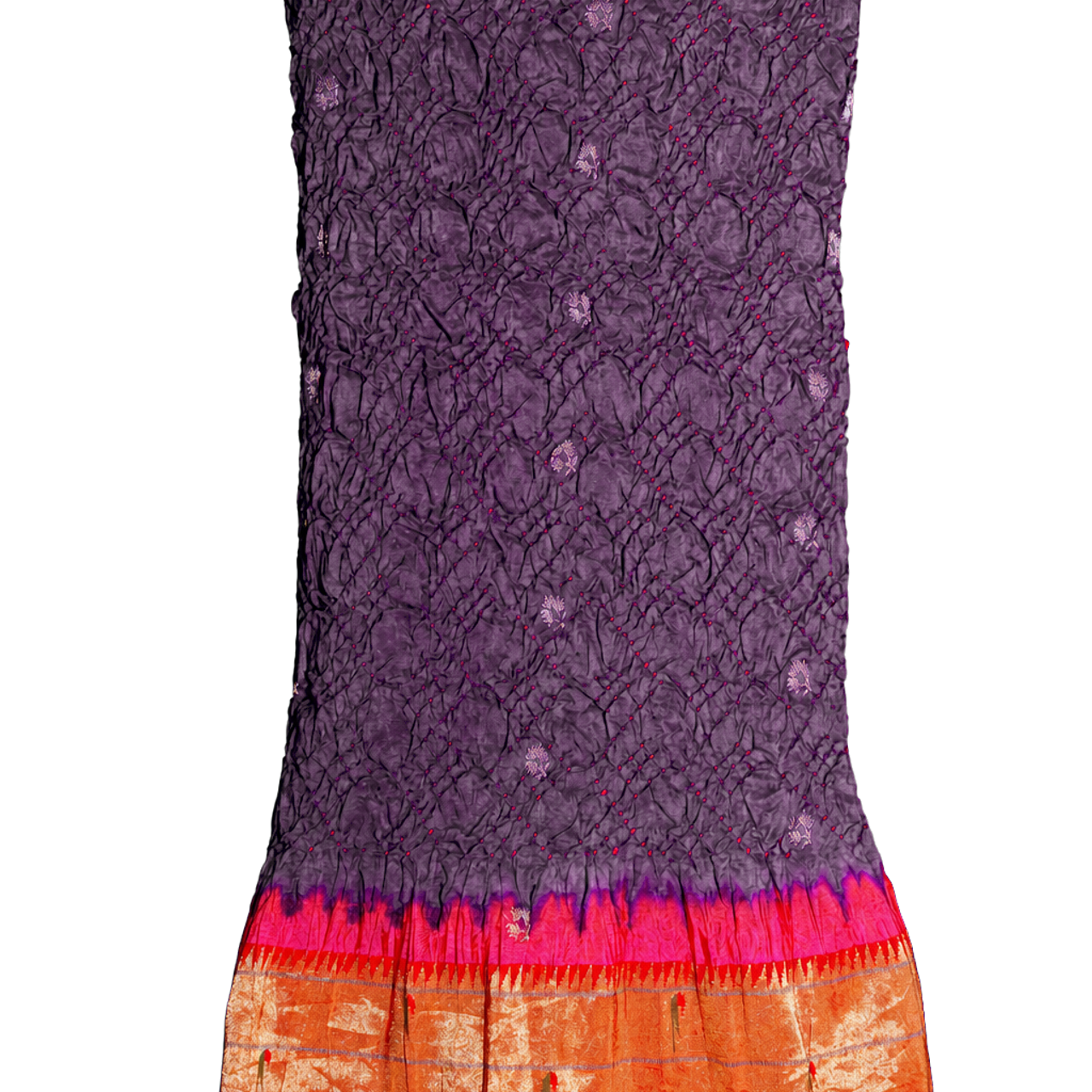 Bandhani Silk Navy Blue Saree with Paithani Triple Muniya Border