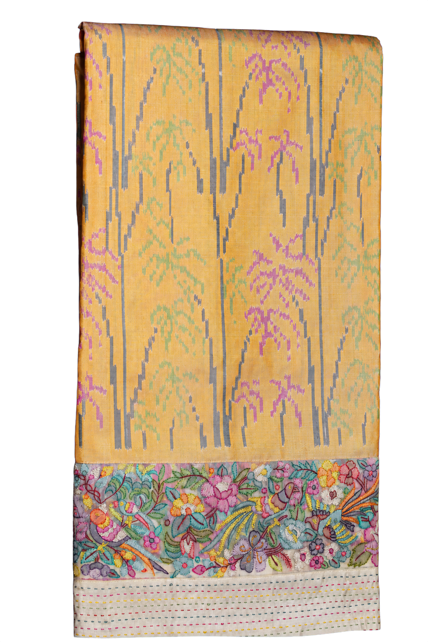 Fusion Patola Silk Yellow Saree with Petit Point Border