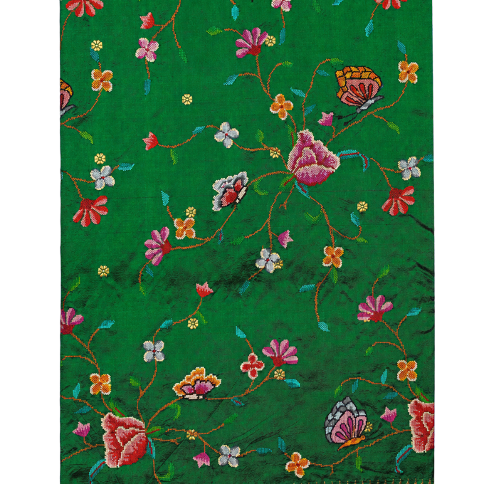 Fusion Paithani Silk Bottle Green Saree with Thread Work and Muniya Border