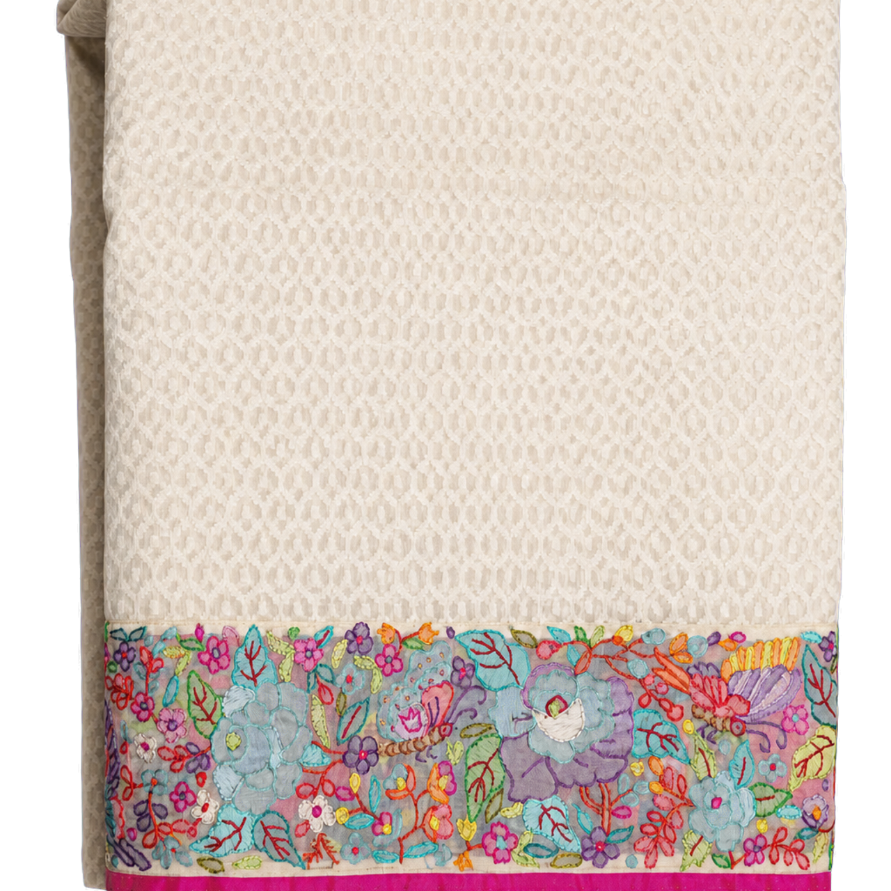 Fusion Banarasi Organza All Over Jaal Weaving Off White Saree with Petit Point Border