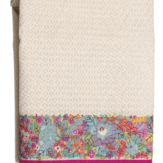 Fusion Banarasi Organza All Over Jaal Weaving Off White Saree with Petit Point Border