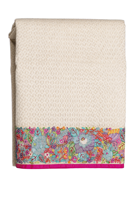 Fusion Banarasi Organza All Over Jaal Weaving Off White Saree with Petit Point Border