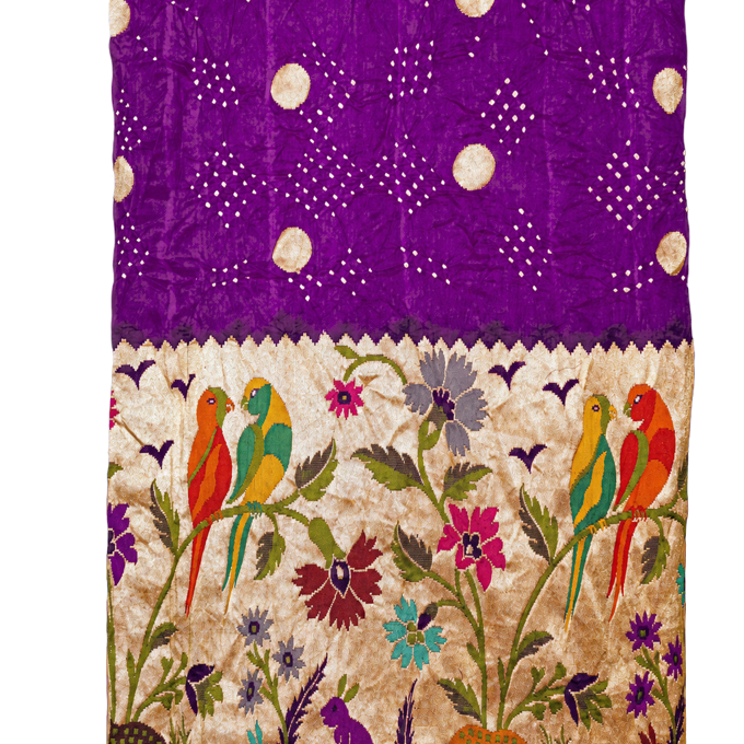 Bandhani Silk Dark Purple Saree with Paithani Border