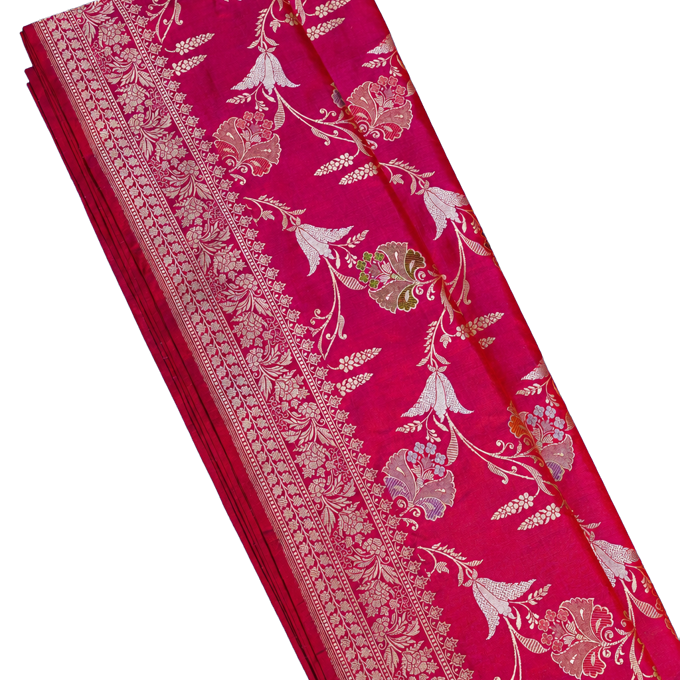 Banarasi Silk Magenta Saree with Meenakari Floral Jaal & Zari Border