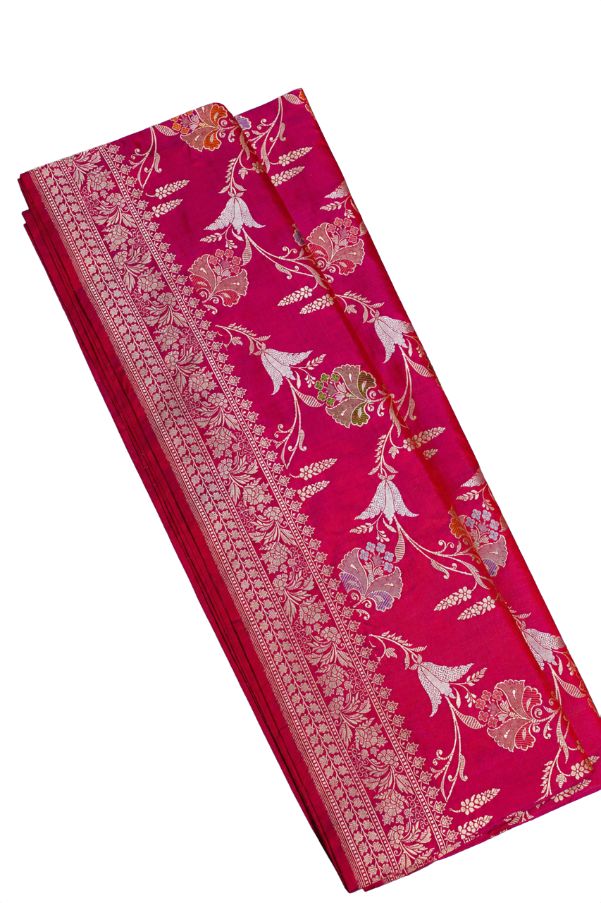 Banarasi Silk Magenta Saree with Meenakari Floral Jaal & Zari Border