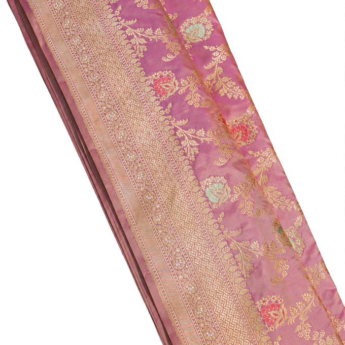 Banarasi Silk Pink Saree with Meenakari Pallu