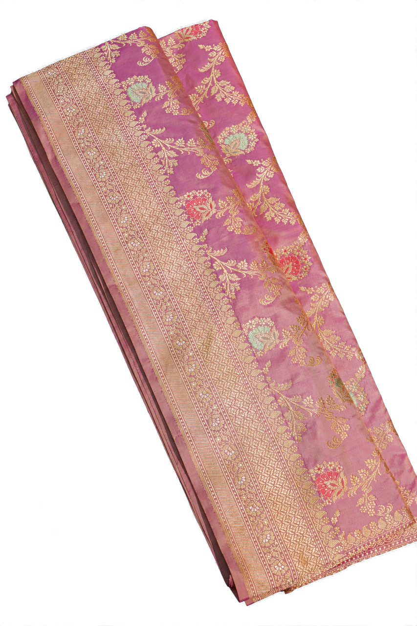 Banarasi Silk Pink Saree with Meenakari Pallu