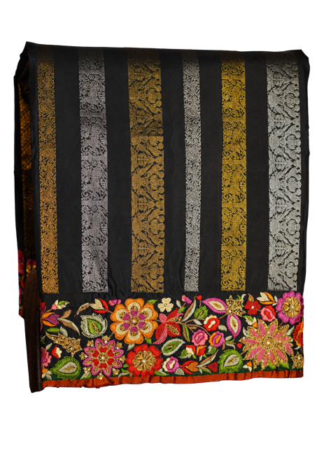 Fusion Kanchipuram Silk Black Saree with Silk Thread Work Border